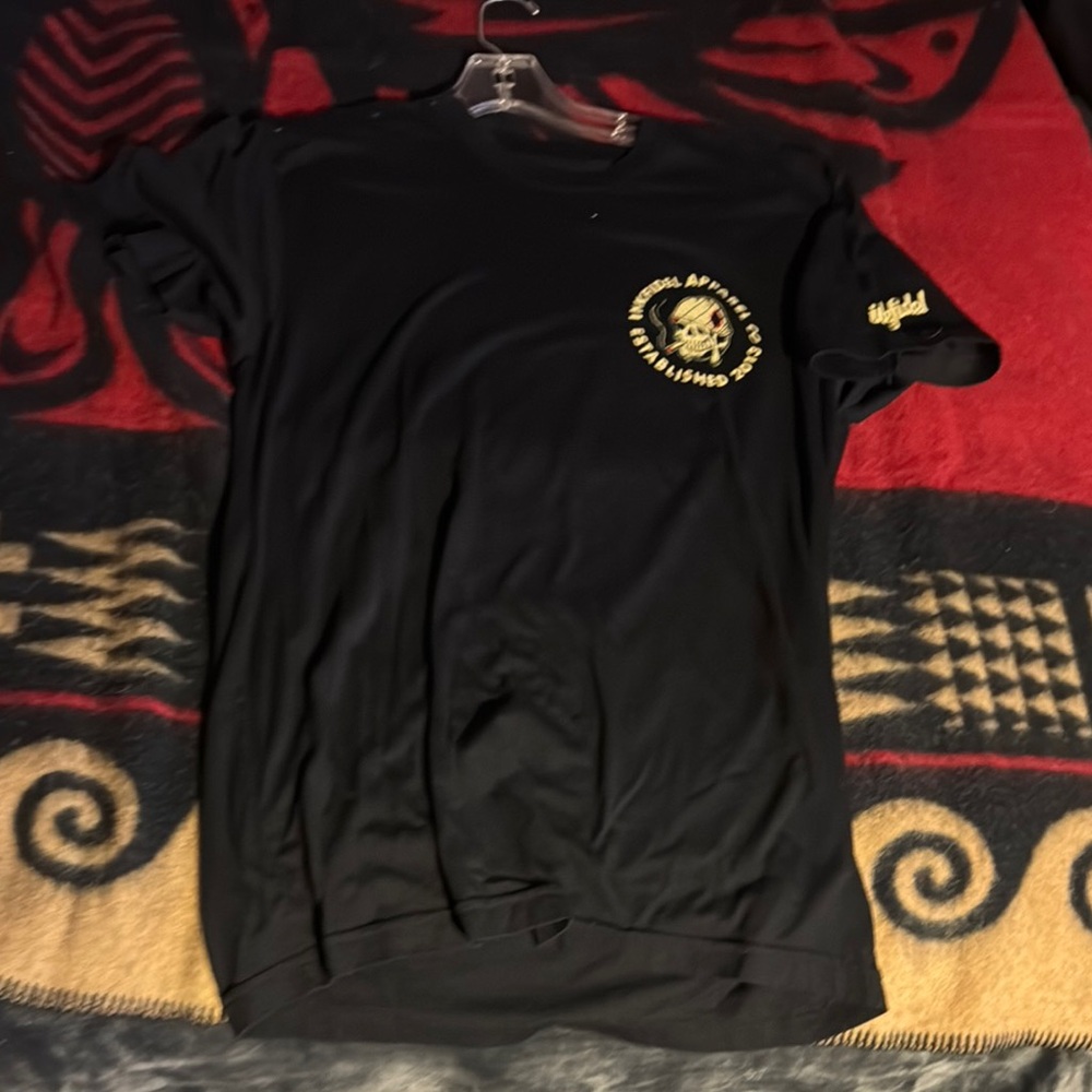 Black Graphic T-Shirt with Gold Skull Design